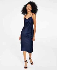 /LX075/ Bar III Draped Satin Slip Dress Navy Sz M $79.50