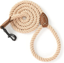Mile High Life Braided Cotton Rope Leash with Leather Tailor Handle 60 Inch
