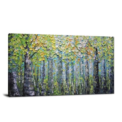 Hand Painted Abstract Spring Foliage Oil Painting Birch Trees in the Springtime