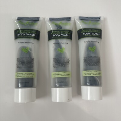(3) Shea Moisture 9oz Green Coconut & Activated Charcoal Body Wash 9 Fl.Oz