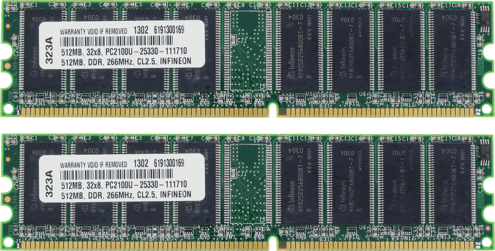 512MB 2x256MB PC2100 266MHz DDR 184 pin Non ECC DIMM
