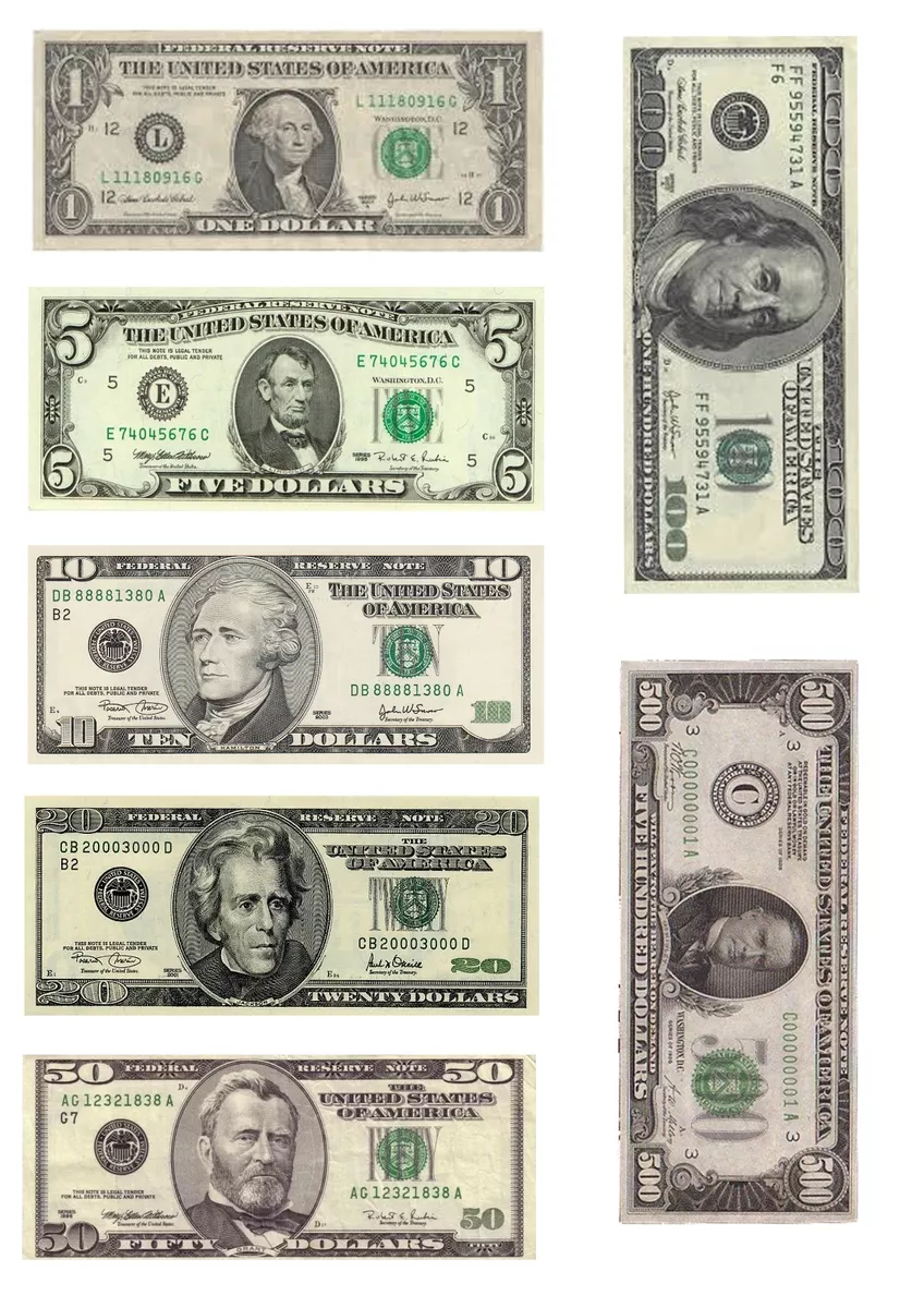 Separate Dollar Bills Sheet Edible Wafer Paper Icing Sheet 7 different bills