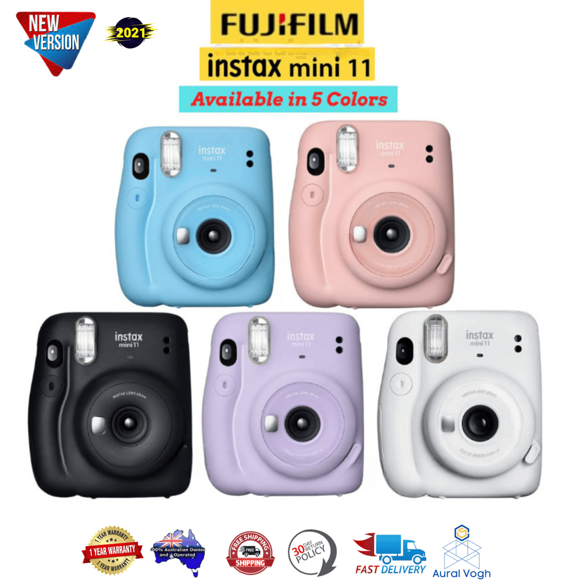 FujiFilm Instax Mini 11 Instant Camera Colors Blue Pink Grey