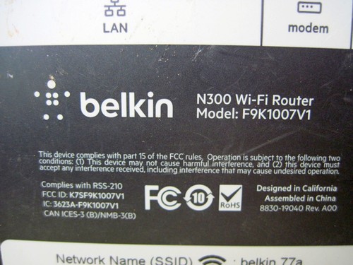 BELKIN N300 wi-fi Router Model F9K1007V1 - Picture 8 of 19