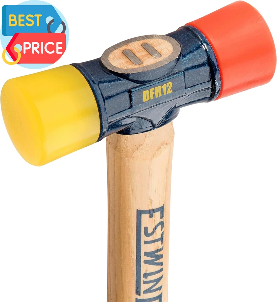 Mazo de goma DFH-12 12 OZ martillo de doble cara con puntas suaves/duras y madera de nogal americano Foto 3 de 4