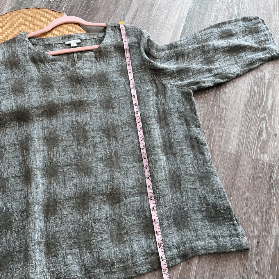 J. Jill Pure Jill Lino Gasa Cuadrada Blusa Verde y Gris Mujer’s Talla XL Lagenlook Foto 3 de 4