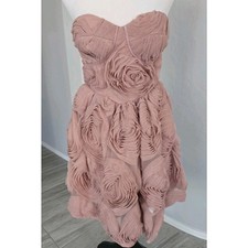 ASOS Luxe Twee Romantic Corseted Bandeau 3D Floral Layered Pink Mini Dress Sz 4