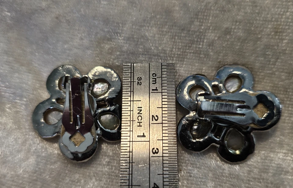 Pendientes Clip SIMAN TU Perla Flor Blanco Transparente Estrás Raro Foto 3 de 4