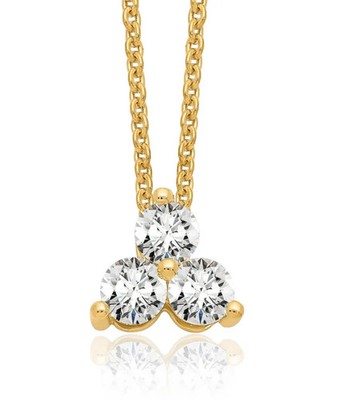 14K massive Gelbgold Labor Diamant 3 Steine Kette Halskette