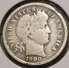 Silver Dime - Barber - 1900 (Scratch on neck.  Multiple small rim dings.)