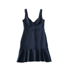 Lulus Dress Womens Size L Navy Blue V-Neck Sleeveless Ruffle Hem USA Made