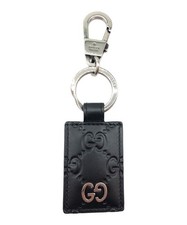 GUCCI Key Ring Keychain Charm GG Leather Black Authentic