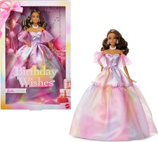 Image of Barbie Signature Birthday Wishes Fashion Doll with Brown Hair in Dress with Past
