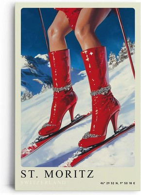 Wandbild auf Leinwand St. Moritz Glamour Skifahren Wintermode luxuriöse