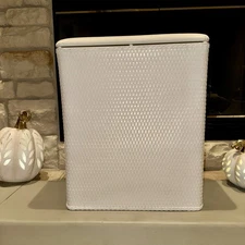 VTG White LaMont Faux Wicker Laundry Hamper Retro Tall Upright Basket