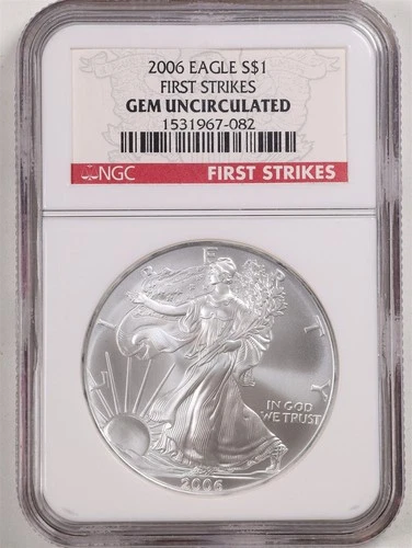 2006 1oz Silver American Eagle Gem Uncirculated NGC 1531967-082 First Strike