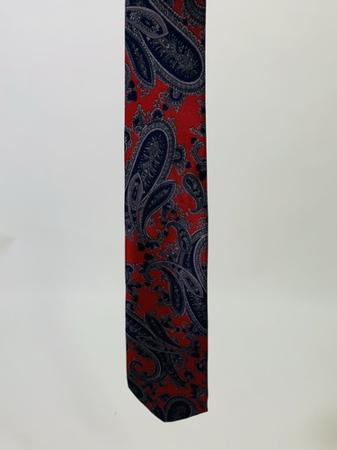 Florence Silk Floral Leaves Skinny Necktie Blue Red - Picture 6 of 7