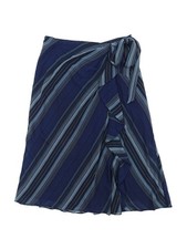 Lauren Ralph Lauren Women's Striped Crinkle Georgette Midi Skirt 8, Navy Blue 