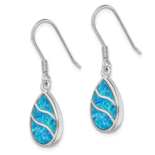 Silver  Created Opal Inlay Teardrop Dangle Earrings QE14294