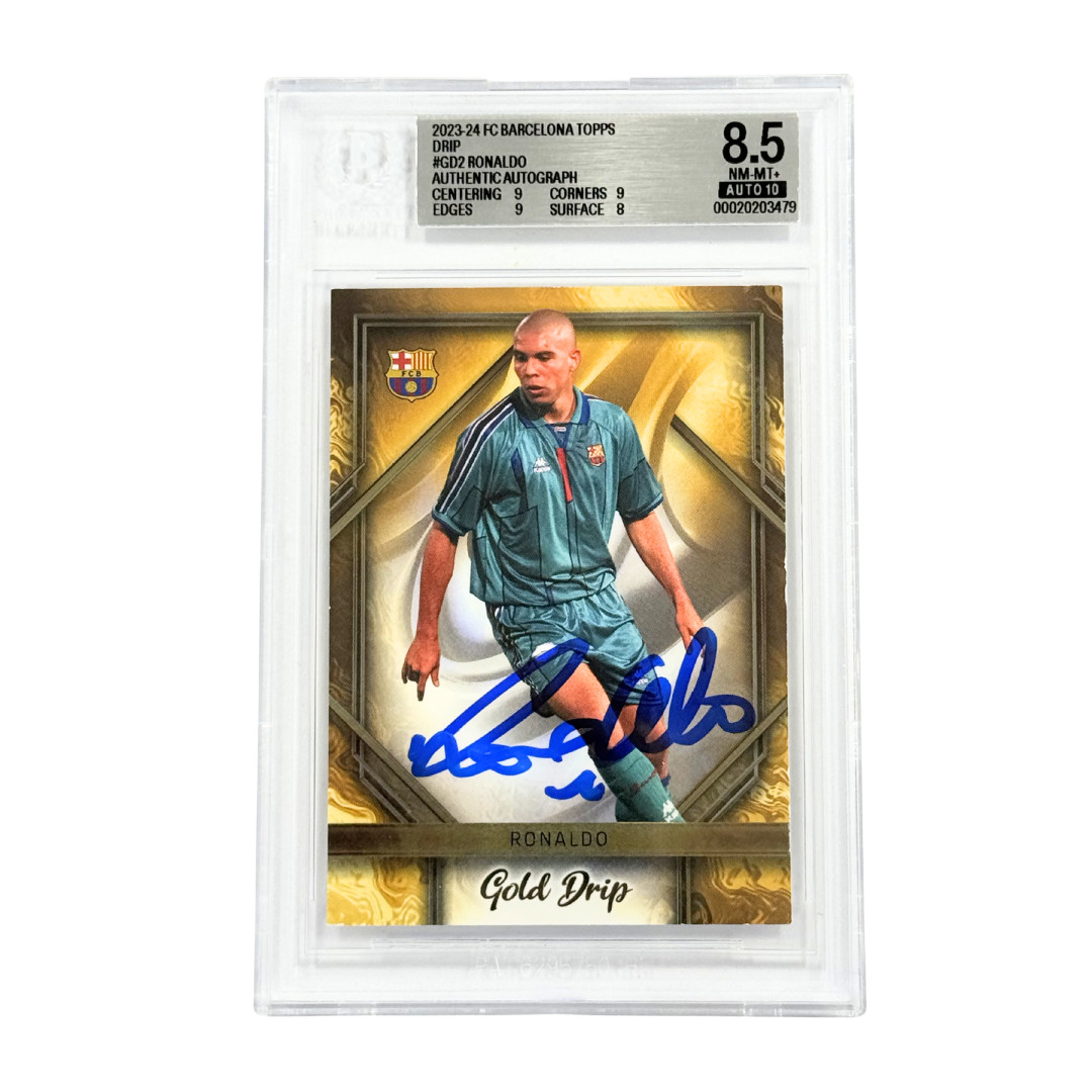 Ronaldo Nazario Signed 2023-24 Topps Barcelona Gold Drip - BGS 8.5 AUTO 10