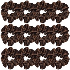 12 Pcs Satin Silk Hair Scrunchies, 4.5 Inch Dark Brown Soft Hair Ties for Wom
