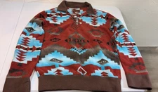 VINTAGE Western Wits Aztec Fleece Size XS Pullover 1/4 Button Cowboy