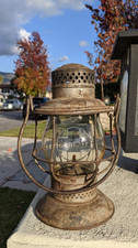 SANTA FE 1909 ADAMS TALL GLOBE BELL BOTTOM RAILROAD LANTERN 1902 CAST LOGO GLOBE