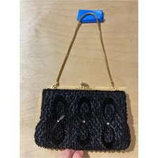 Black Beaded Evening Clutch with Gold Chain RG