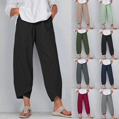 Damen Weites Bein Hose Freizeithose Haremshose Sommerhose Pumphose Palazzo Hose