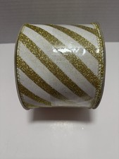Celebrate It Wired Ribbon Gold White Stripe 3.5  x 25ft New