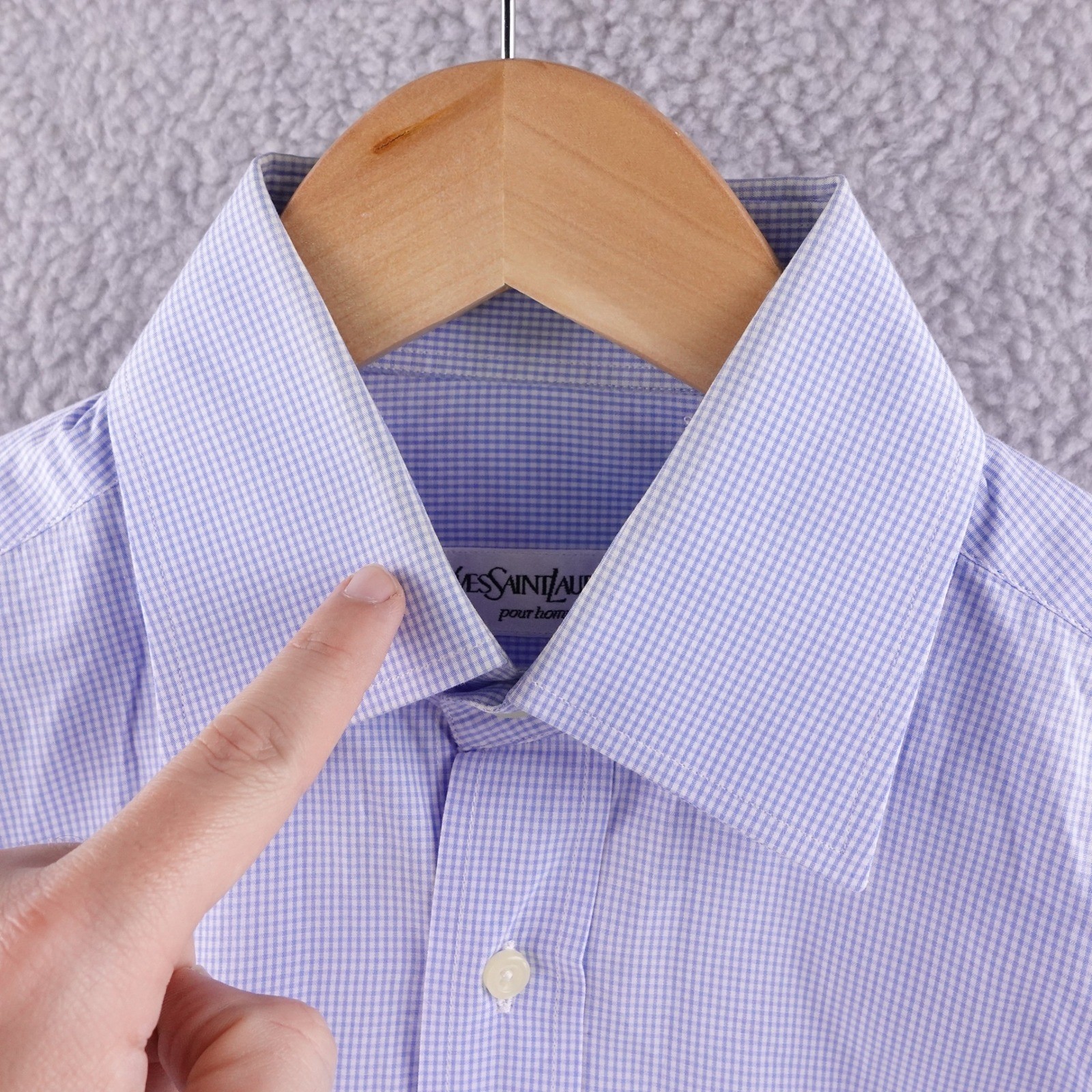Yves Saint Laurent Pour Homme Blue Gingham Shirt … - image 7