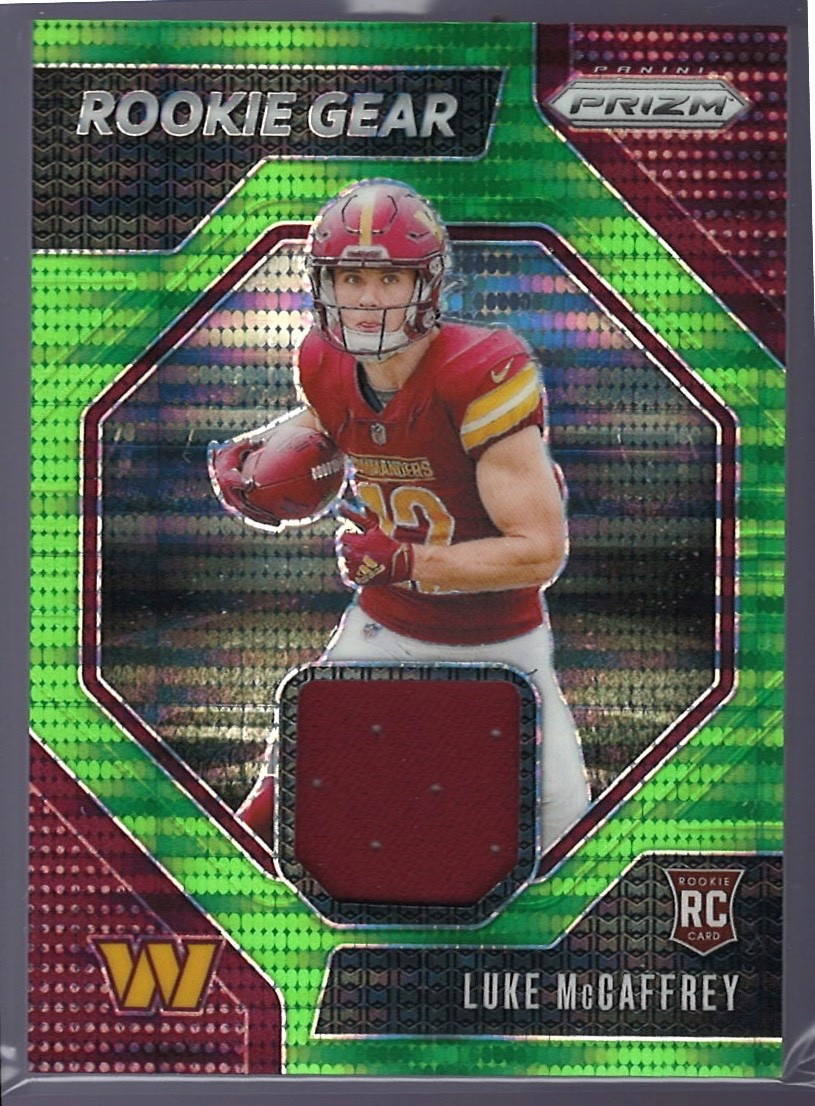 2024 Panini Prizm - Rookie Gear Luke McCaffrey #RG-LMY Neon Green Pulsar Prizm
