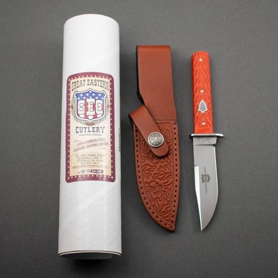 NEW! Great Eastern H10 Hunter, Jigged Orange Micarta w/ Leather