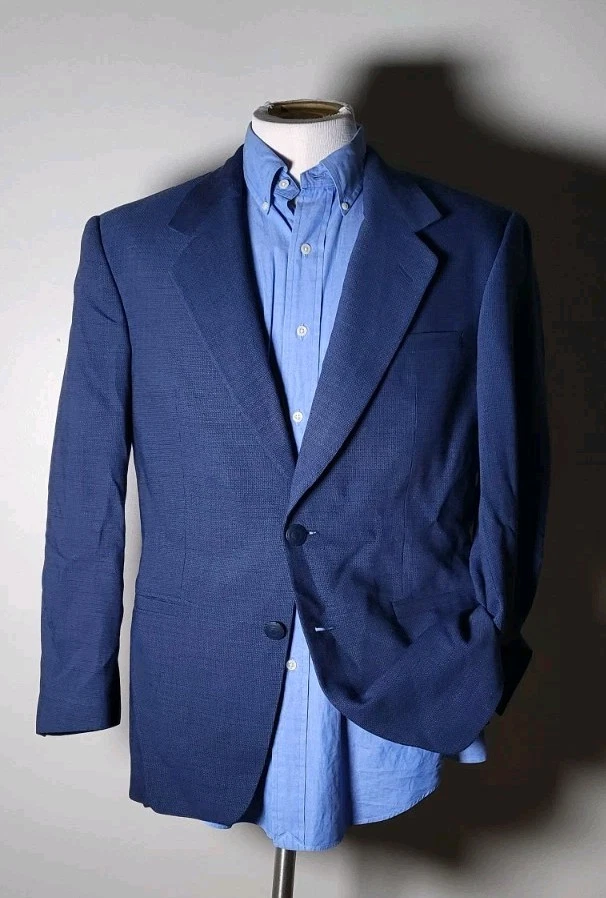 Chaqueta Blazer Abrigo 48C 38S VERSACE V2 Azul Negro Lúpulo Tejido Suelto Lana Cuadros Foto 2 de 4