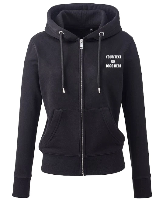 Personalised Custom Printed Womens Anthem Full Zip Hoodie Text Logo Workwear