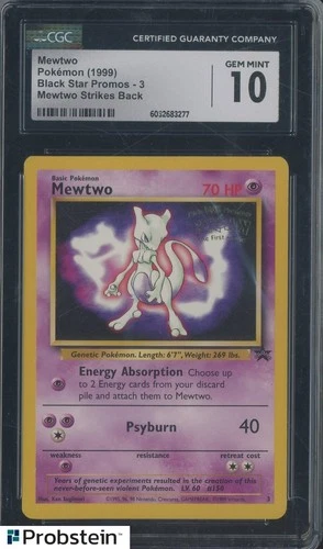 1999 Pokemon Black Star Promos 3 Mewtwo Strikes Back CGC 10 GEM MINT