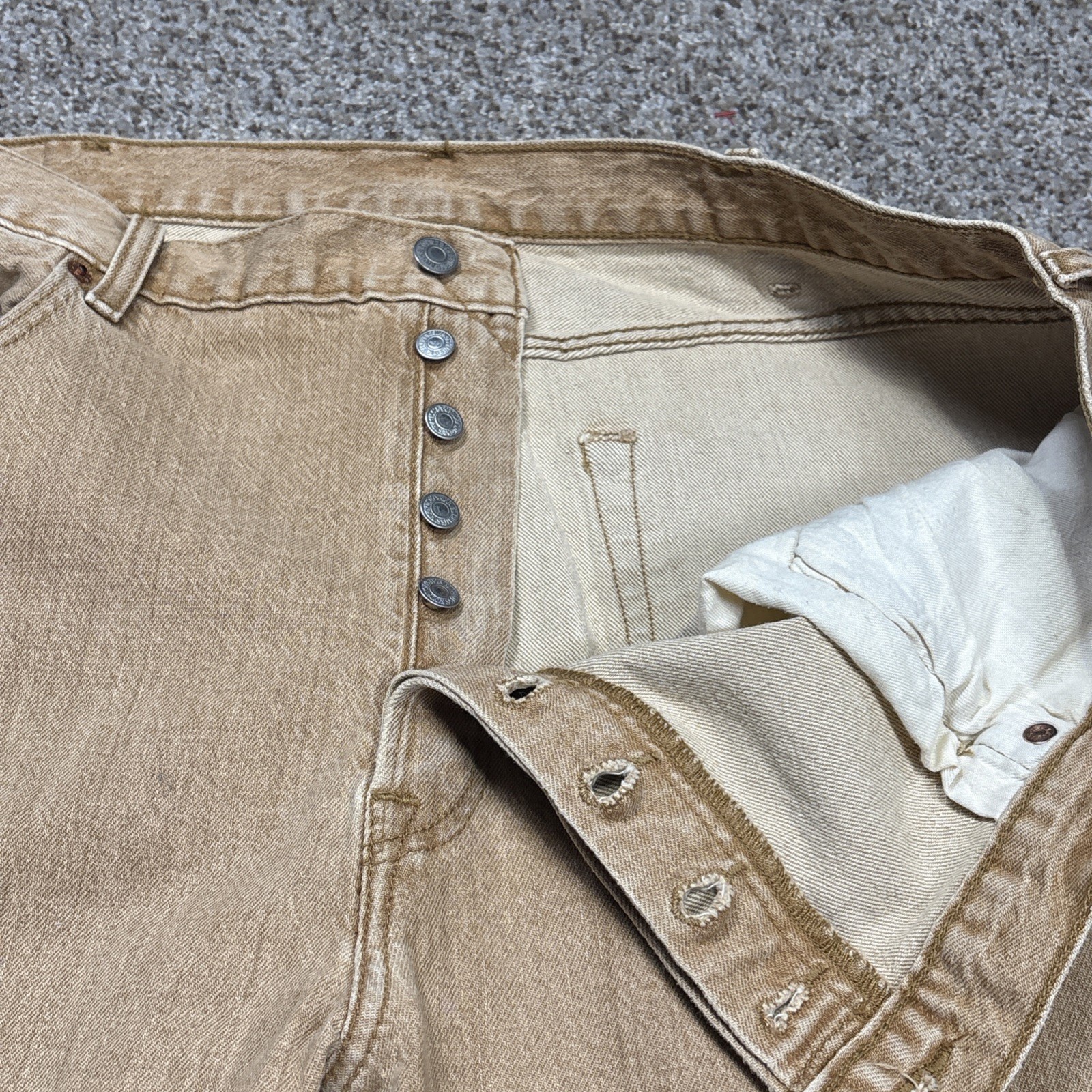 Mens Levis 501 Original Fit Tan Button Fly Denim Jeans Size 40x32 (fit 40x30.5) - View 7