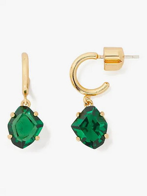 NWT Kate Spade treasure trove Huggies Earrings $48 Green Gold