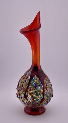 Handblown Imperio Rossi Murano Millefiori Glass Calla Lily Vase-Red, UV. SEE***