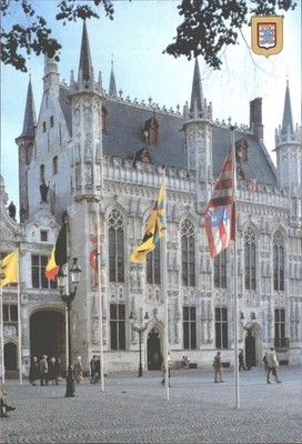Brügge Rathaus Stadthuis Belgien Vintage Postkarte Gotik Architektur AVM
