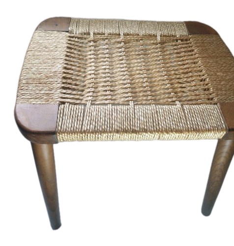 Mid Century Modern Danish Wooden Woven Foot Stool, Sturdy - Picture 3 of 14