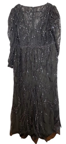 Mac Duggal Gown Dress Size 20 Green Beaded Sequin Puff Sleeve V Neck 20349 $998 - Picture 12 of 19