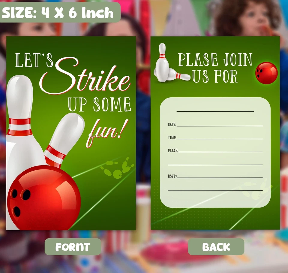 Feyerr Bowling Invitaciones de Cumpleaños para Niños Niñas 30 Tarjetas Doble Cara Foto 3 de 4