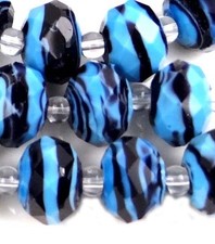 14 Czech glass Faceted Rondelle Beads - Blue Swirl 12x8mm