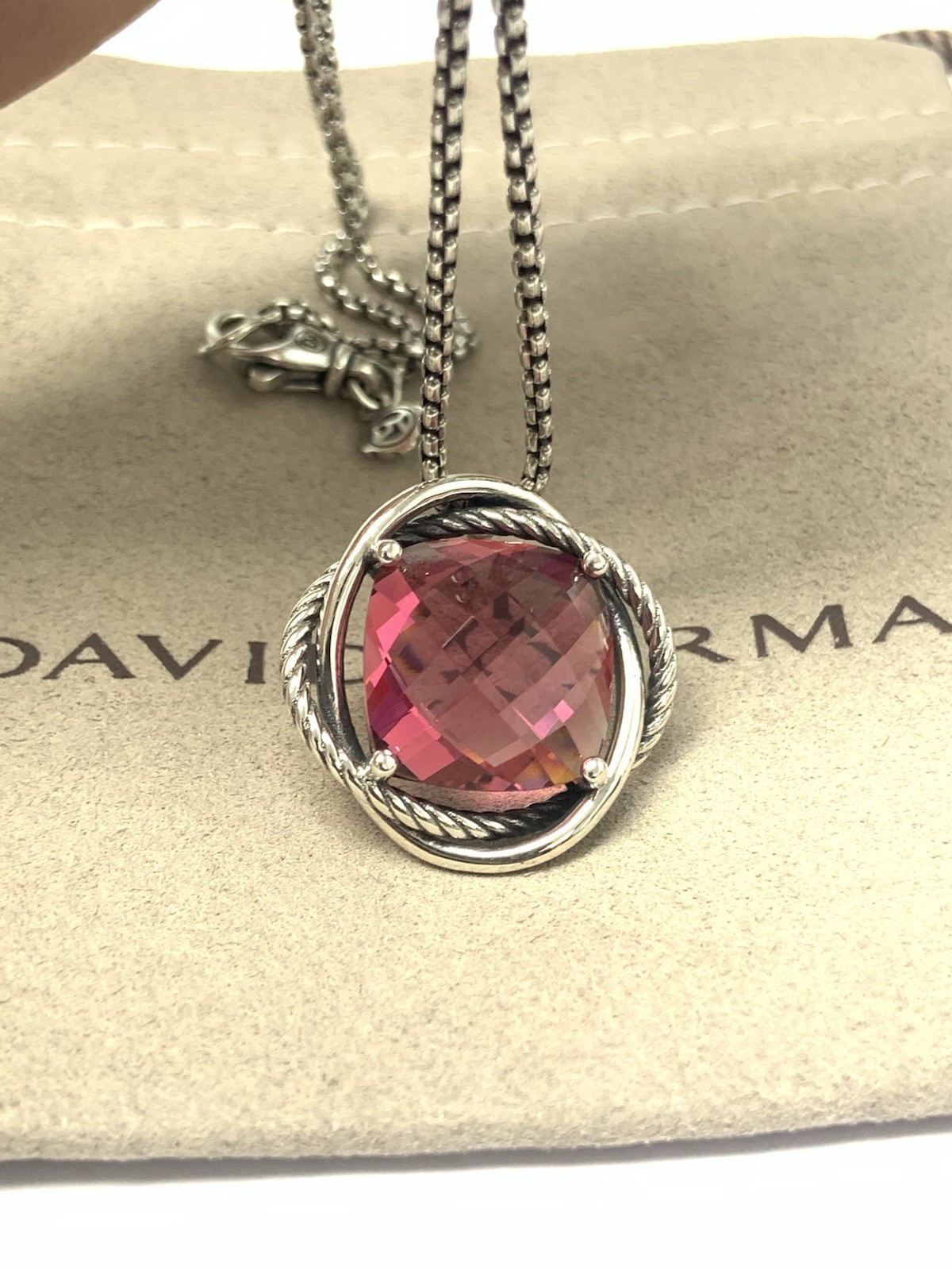 David Yurman Sterling Silver Infinity 14mm Tourmaline Pendant 18 inch Necklace