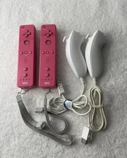 Lot of 2x Pink OEM Nintendo Wii Motion Plus Remote Controllers RVL-036 Nunchuks
