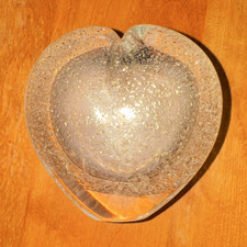 VTG Art Glass Heart Hand Blown Clear and Gold Flecked Paperweight Bud Vase Decor