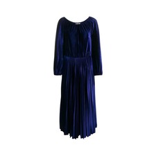 Valentino Womens Midi Dress Blue Velvet Pleated Long Balloon Sleeve XS RRP 1800