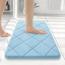 24x16 Sky Blue Memory Foam Bath Mat, Ultra Soft, Absorbent, Washable, Carpet