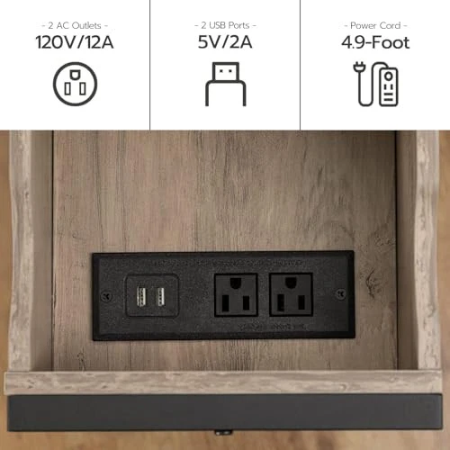 Side Table, Flip End Table with Charging Station and Shelves, 1 Greige+black - Image 4 of 4